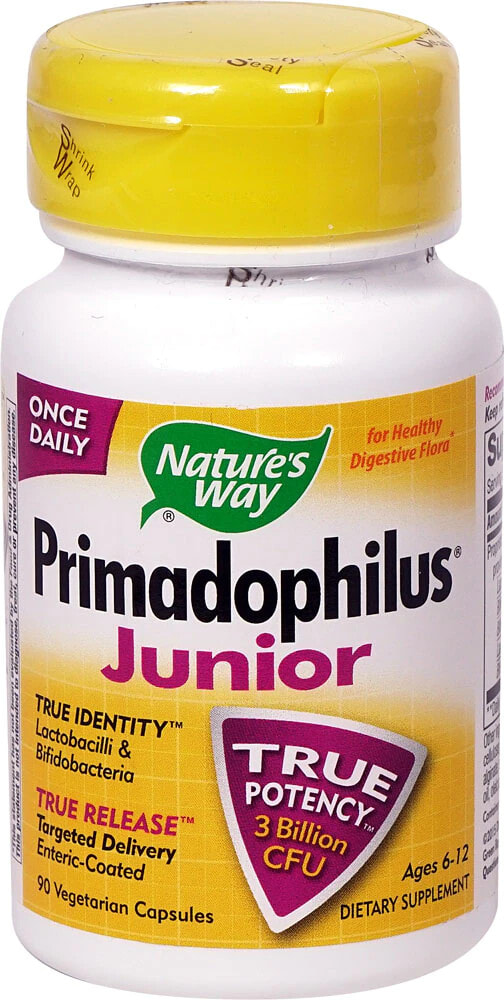 Natures Way Primadophilus Junior Детский комплекс с лактобациллами и бифидобактериями для здоровой пищеварительной флоры 3 млрд КОЕ 5 штаммов 90 вегетарианских капсул
