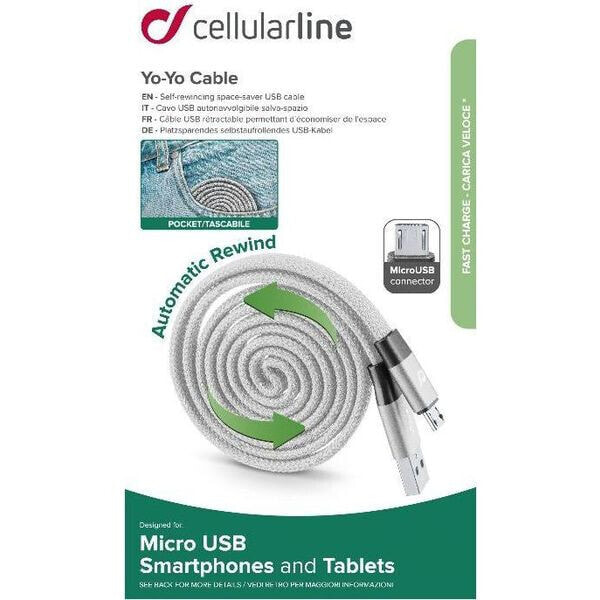 Cellularline USBDATAROLMUSBD USB кабель 1 m USB 2.0 Micro-USB B USB A Серый 60125