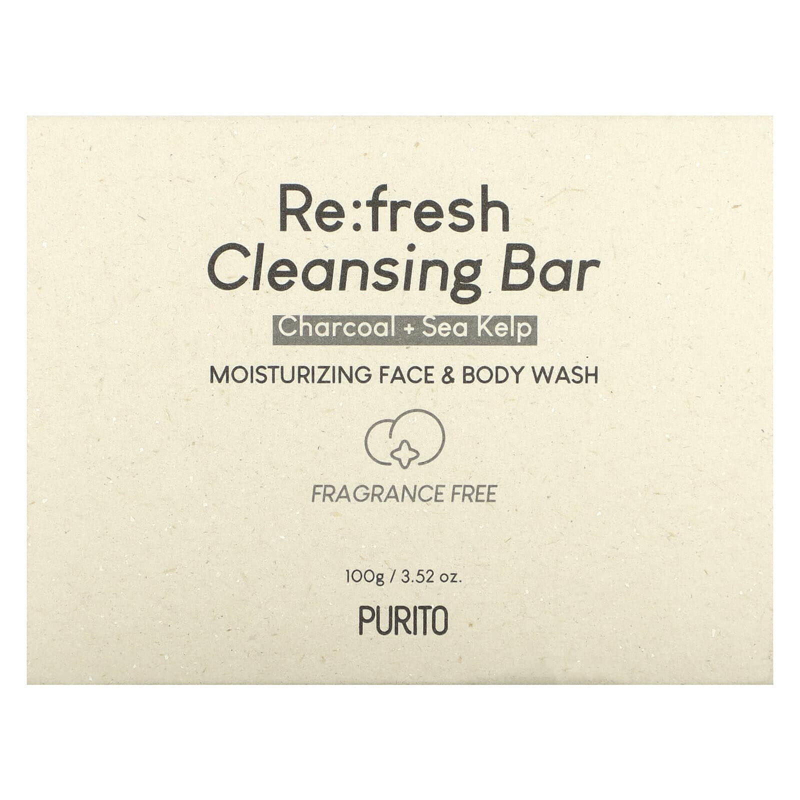 Re:fresh Cleansing Bar, Charcoal + Sea Kelp, Fragrance Free, 3.52 oz (100 g)
