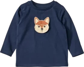 Langarmshirt mit Hund & Fuchs Klett-Patches zum Wechseln, blau, Gr. 104, 1 St