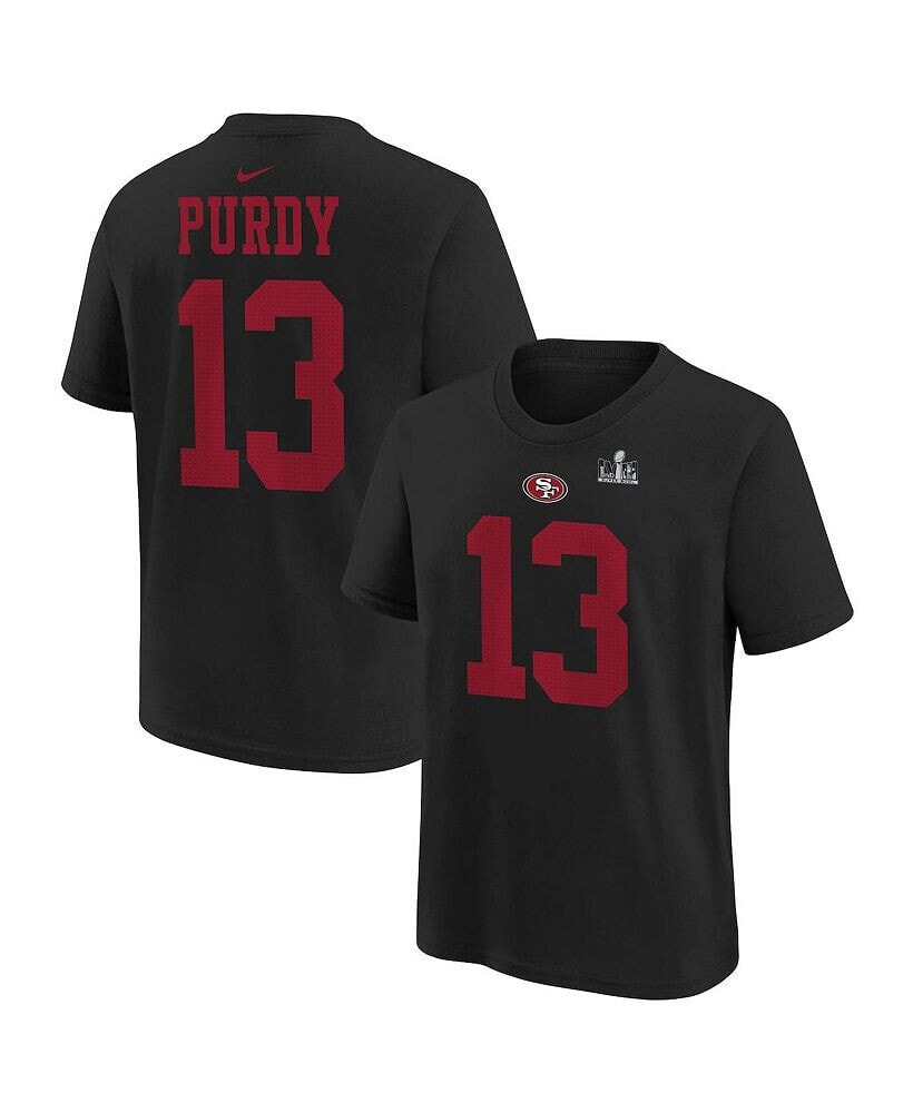 Nike big Boys Brock Purdy Black San Francisco 49ers Super Bowl LVIII Player Name and Number T-shirt