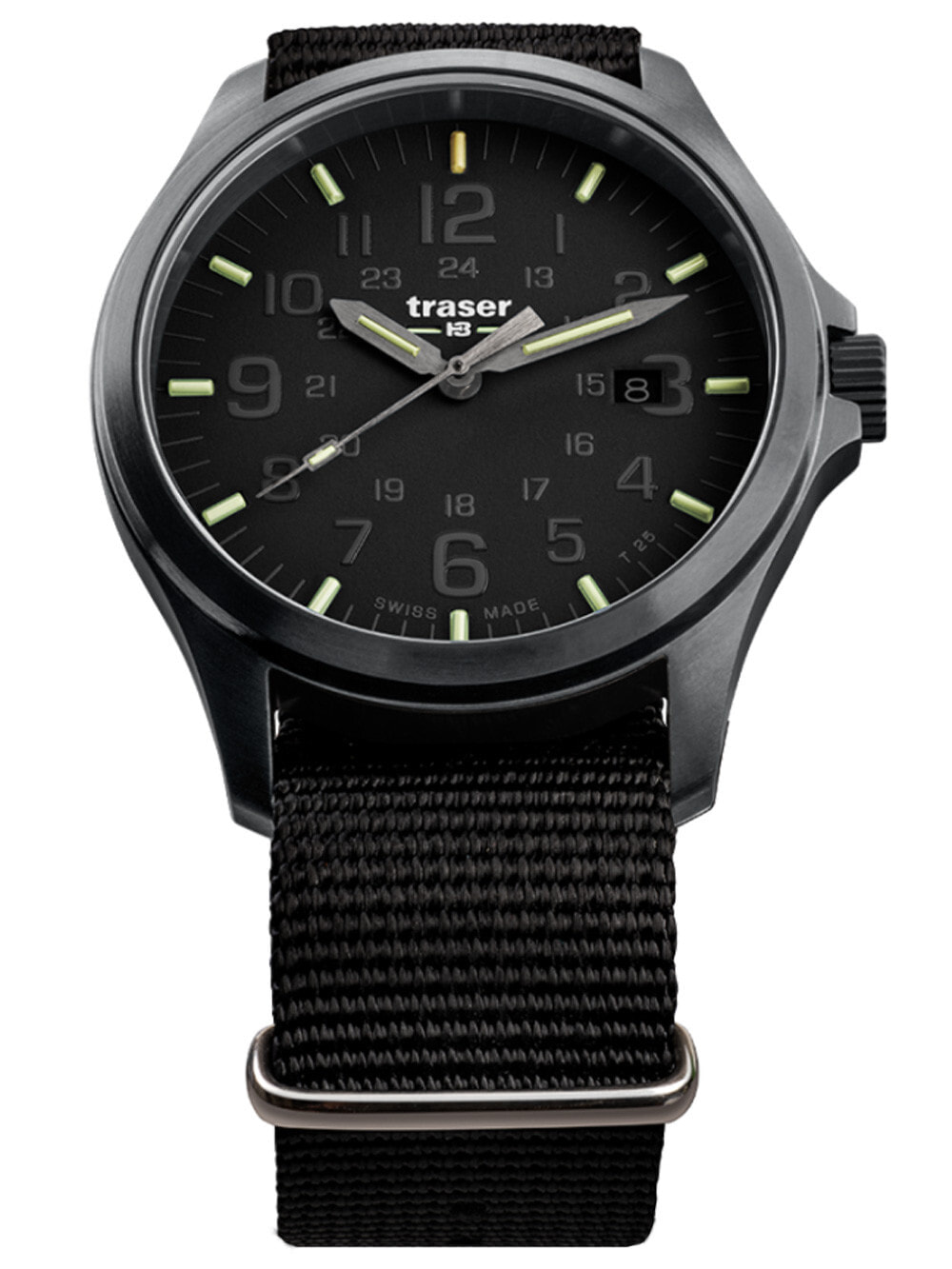 Мужские наручные часы с черным текстильным ремешком Traser H3 108744 P67 Officer Pro black Mens 42mm 10ATM