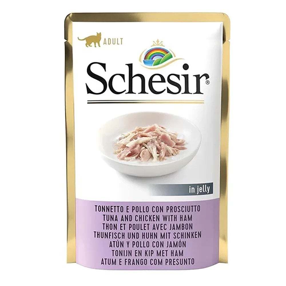 SCHESIR In jelly tuna and chicken with ham wet cat food 85g