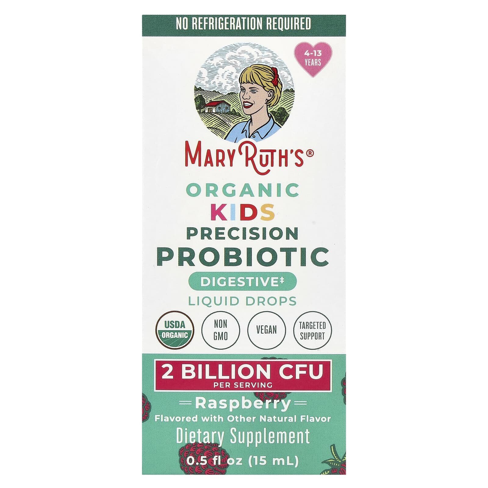 Organic Kids Precision Probiotic, Liquid Drops, 4-13 Years, Raspberry, 2 Billion CFU , 0.5 fl oz (15 ml)