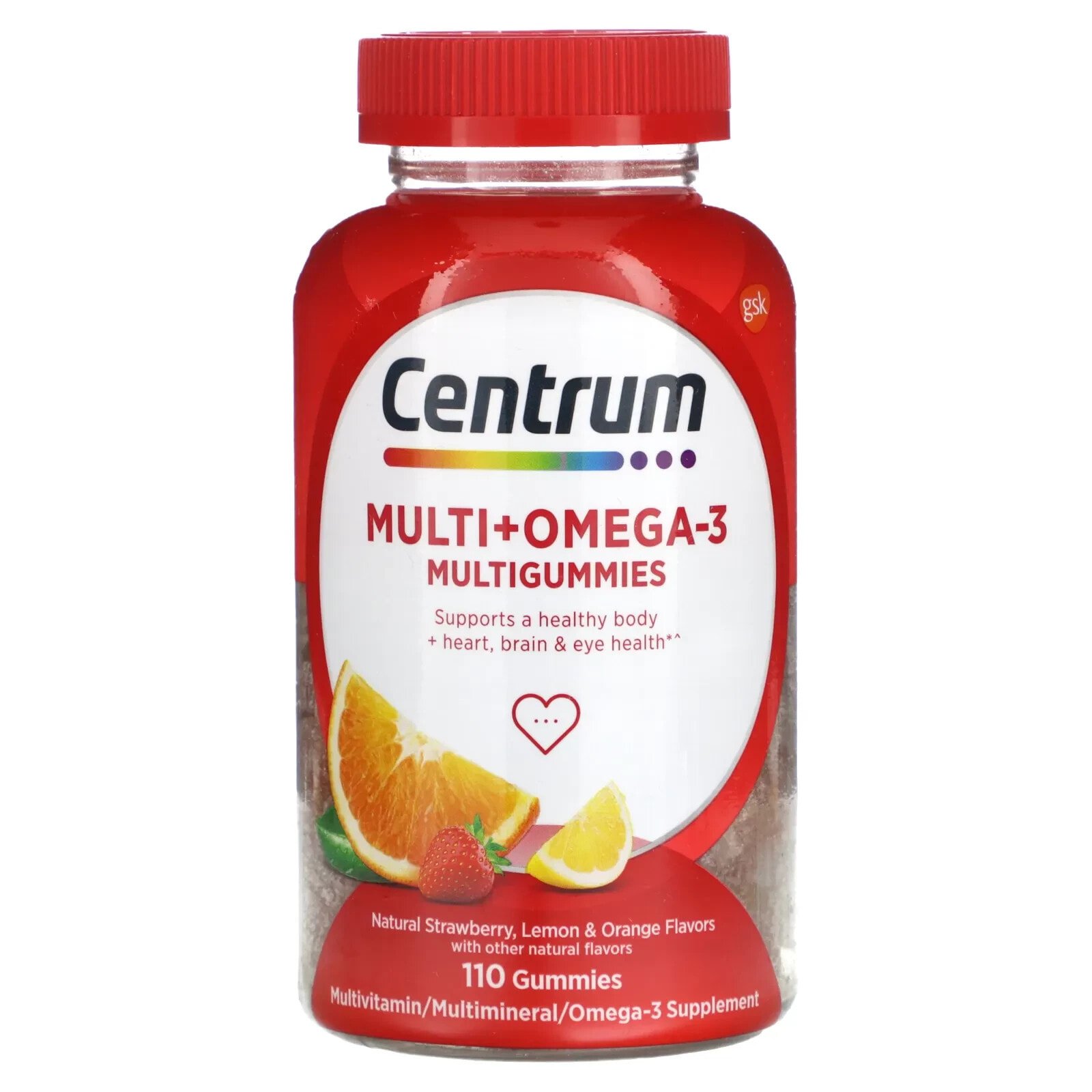 Multi + Omega-3 Multigummies, Natural Strawberry, Lemon & Orange, 110 Gummies