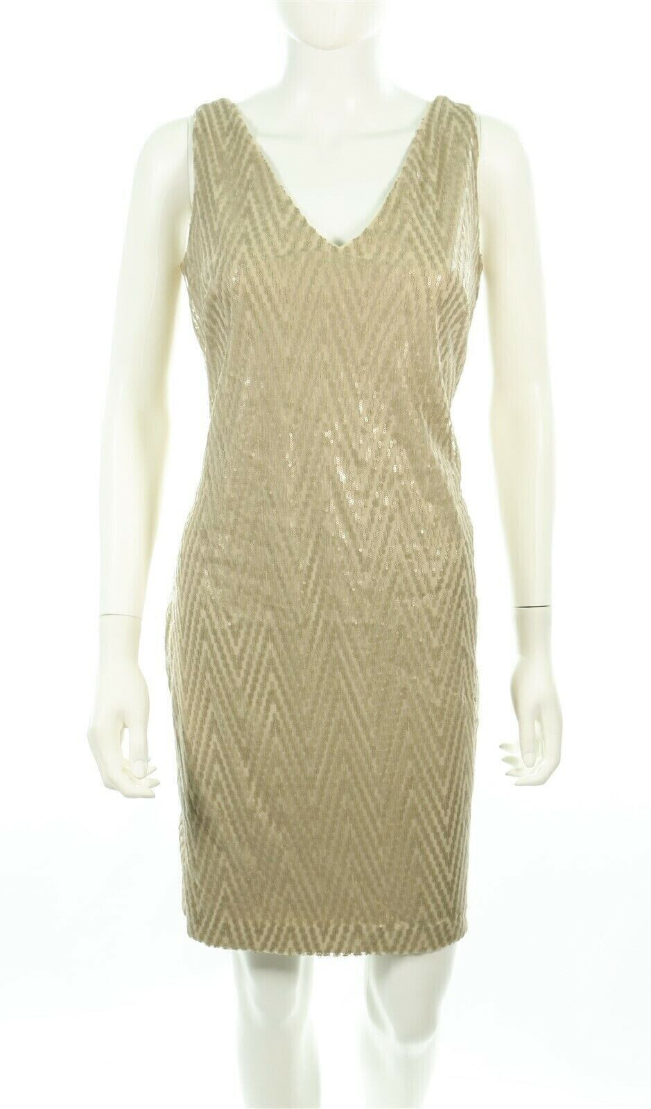 Lauren Ralph Lauren Womens Chevron Sequin Sleeveless Sheath Dress Tan Size 10