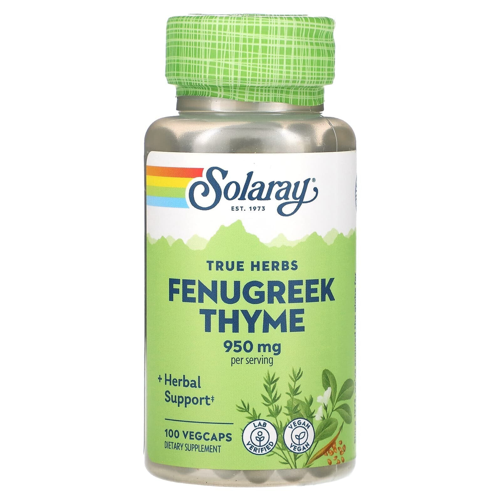 Solaray, True Herbs, пажитник и чабрец, 950 мг, 100 растительных капсул