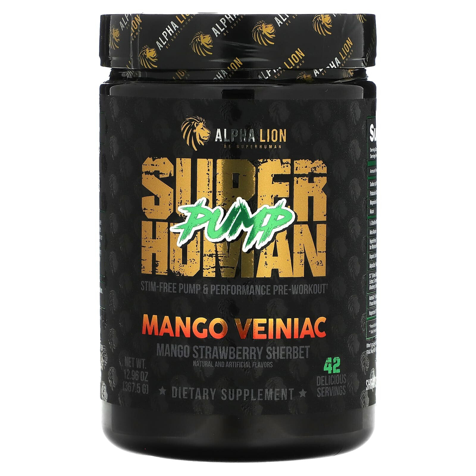 SuperHuman Pump, Mango Veiniac, Mango Strawberry Sherbet , 12.96 oz (367.5 g)