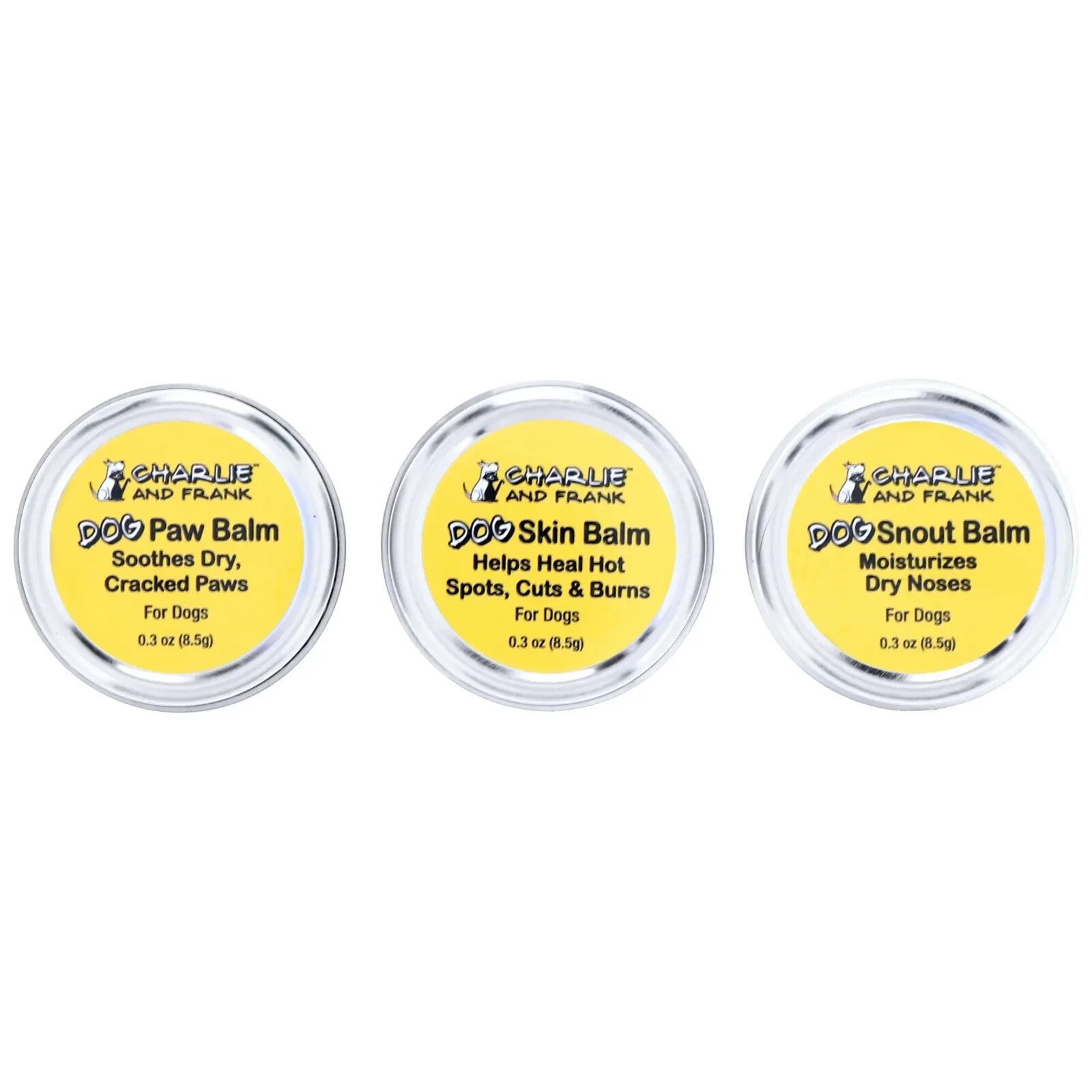 Dog Balm Variety Set: Paw, Skin, Snout, 3 Tins, 0.3 oz (8.5 g) Each