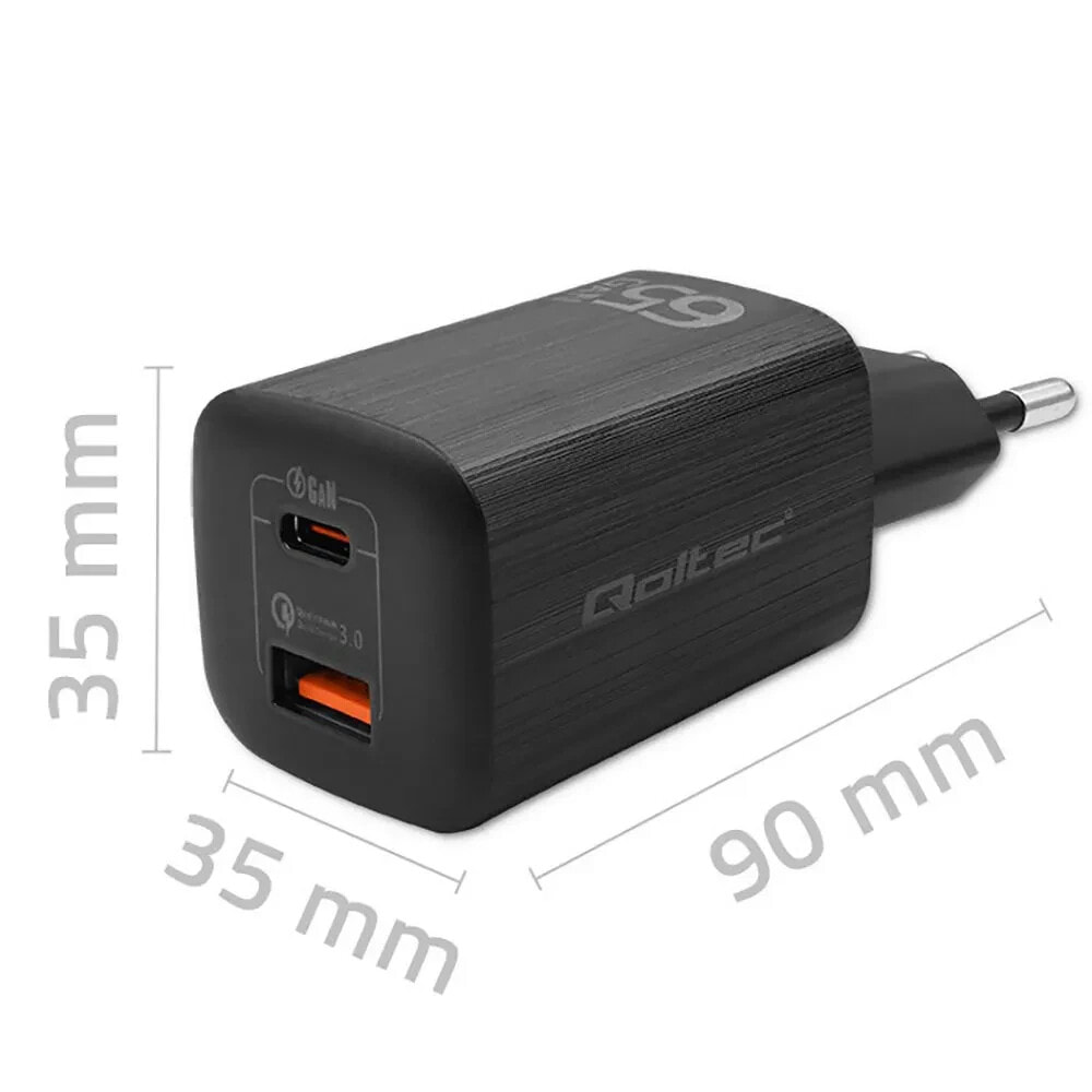 QOLTEC 50766 65W USB-A and USB-C wall charger