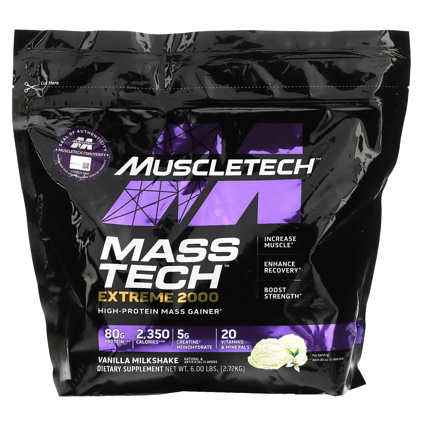 MuscleTech, Mass Tech Extreme 2000, брауни с тройным шоколадом, 2,72 кг (6 фунтов)