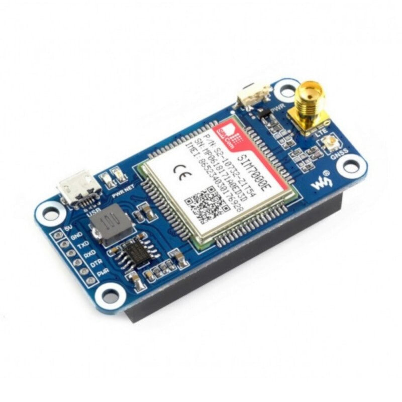 LTE GPS HAT - NB-IoT / LTE / GPRS / GPS SIM7000E - for Raspberry Pi 3B+/3B/2B/Zero - Waveshare 14865