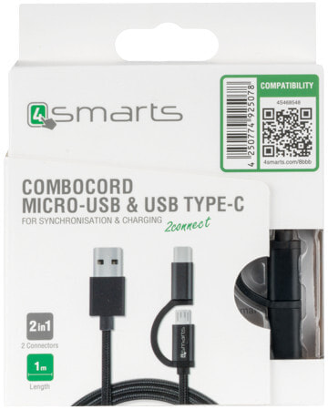 4smarts ComboCord USB кабель 1 m 2.0 USB A USB C/Micro-USB B Черный 4S468548