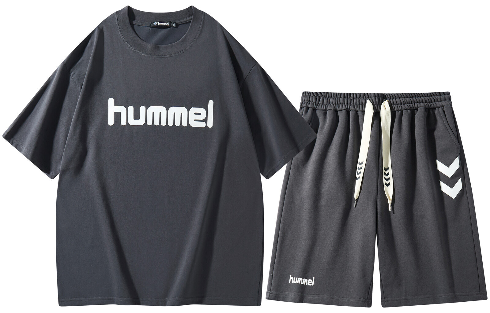 hummel 字母圆领套头短袖T恤中腰宽松直筒系带五分裤男士套装 男女同款 / Hummel T JFCU02348