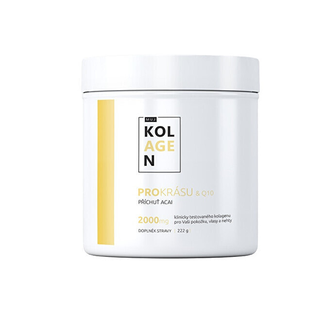 MujKolagen Prokrasu & Q10 Collagen Drink  Порошок для приготовления напитков с коллагеном и коэнзимом для кожи, волос и ногтей 222 г со вкусом асаи