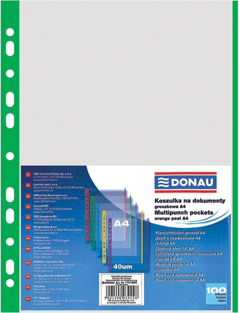 Школьный файл или папка Donau Koszulka na dokumenty krystaliczne A4 z zielonym brzegiem 40mic. 100szt. (1774100PL-06)
