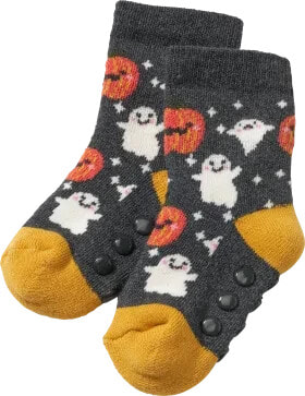 ABS Socken mit Halloween-Muster, grau & orange, Gr. 27/29, 1 St