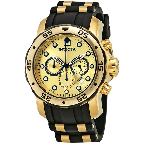 Мужские наручные часы с черным браслетом  Invicta Pro Diver Chronograph Champagne Dial Black Polyurethane Mens Watch 17885