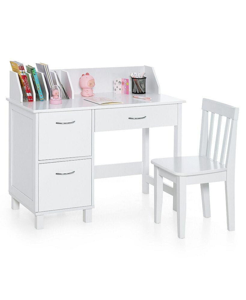 Slickblue kids Wooden Writing Furniture Set with Drawer and Storage Cabinet