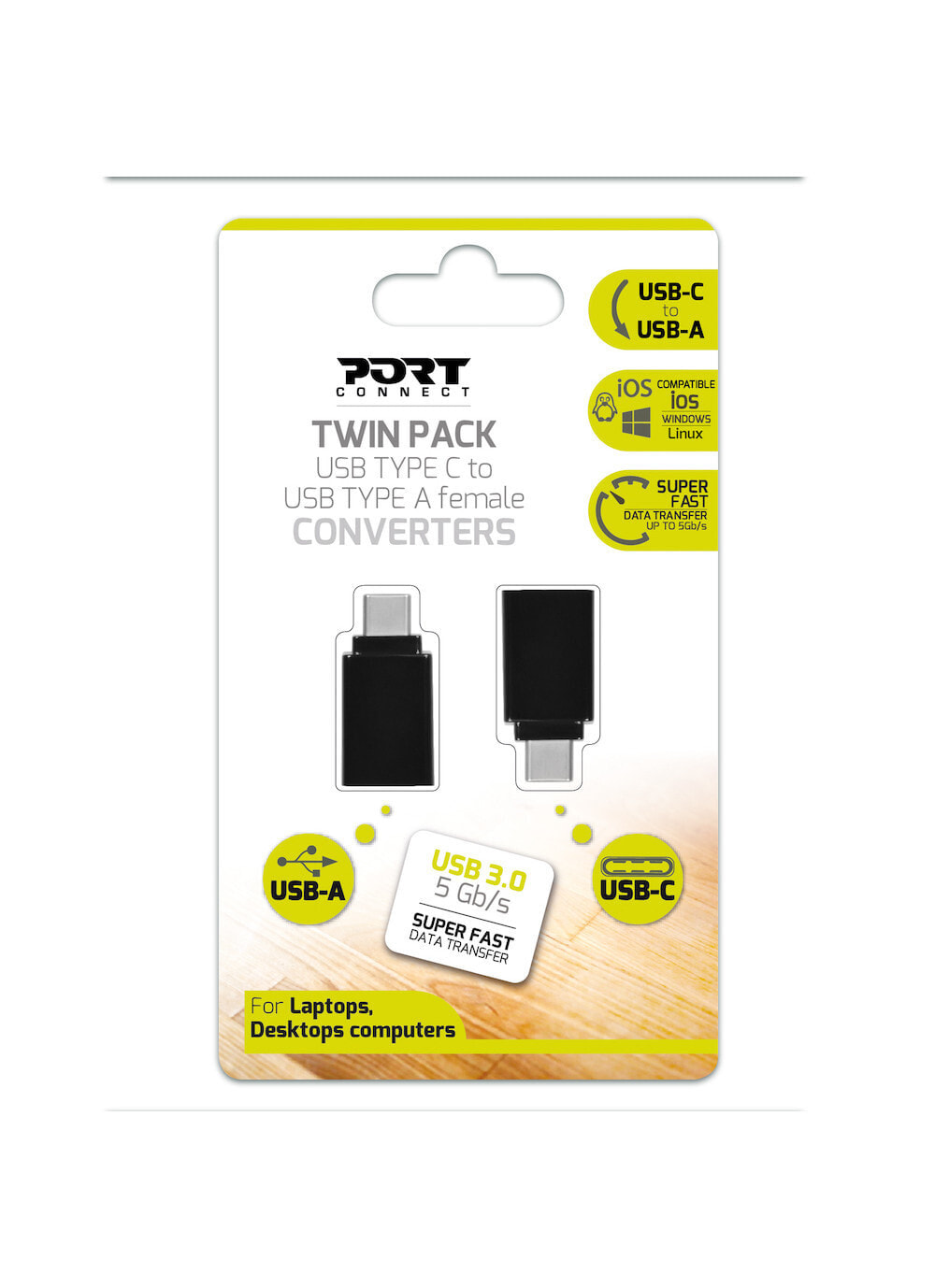 Port Designs 900142 кабельный разъем/переходник USB-C USB-A Черный