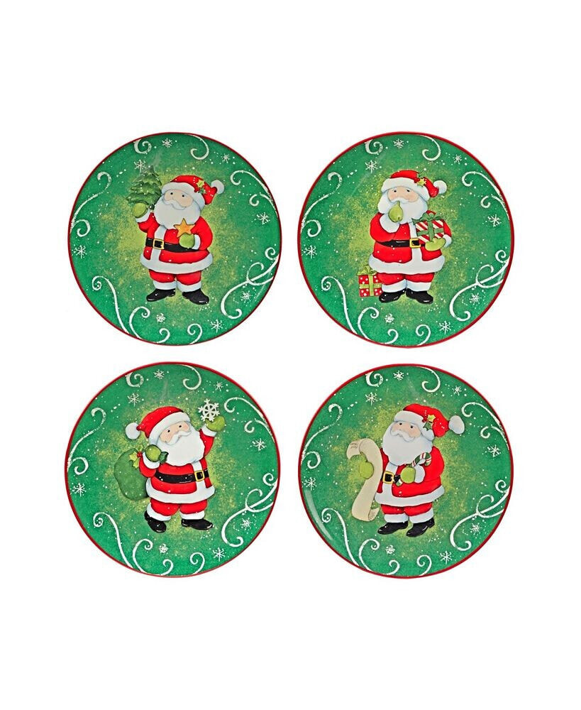 Certified International holiday Magic Santa 4 Piece Dessert Plate Set