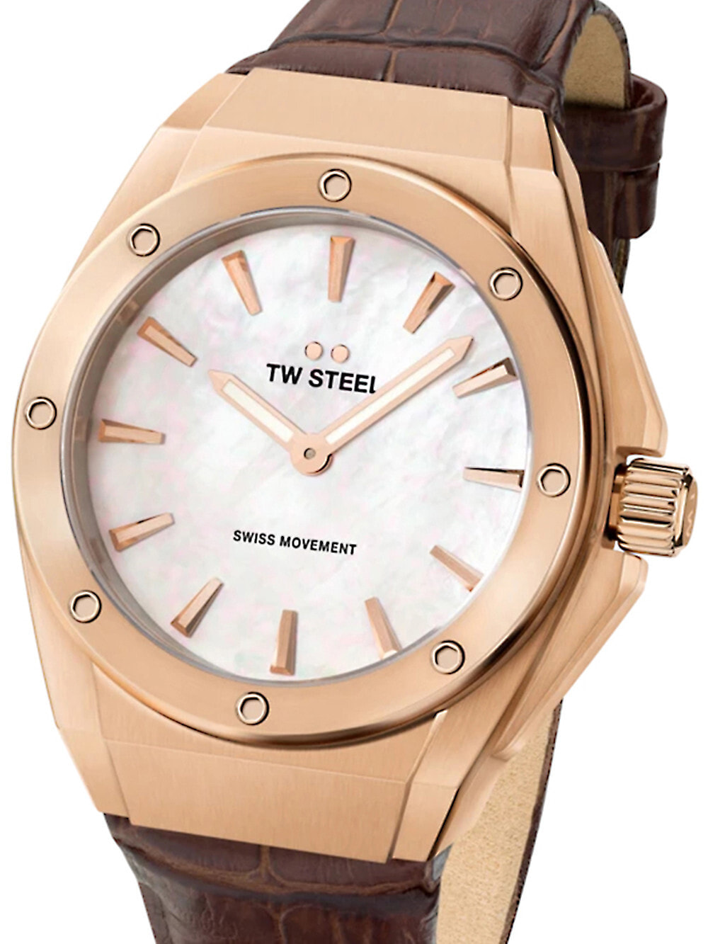 Женские наручные кварцевые часы TW  Steel ремешок из телячьей кожи. Водонепроницаемость-10 АТМ. Защитное от царапин минеральное стекло с сапфировым покрытием.