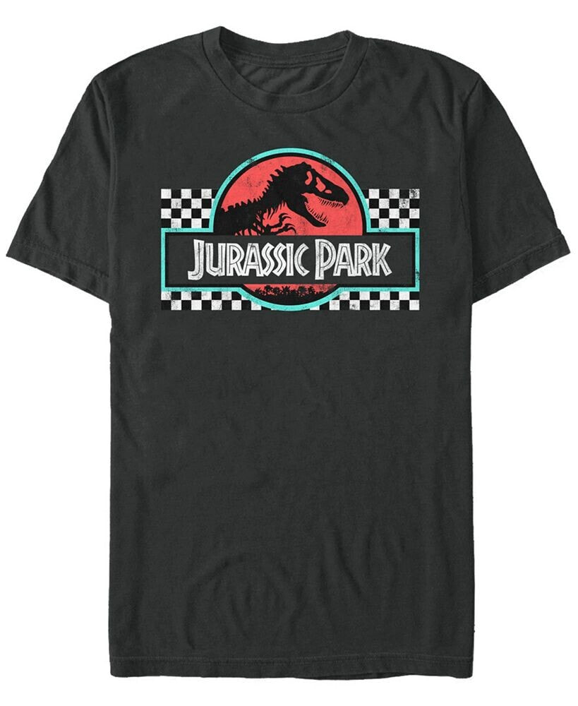 Jurassic Park Men's Retro Colors Checkered Logo Short Sleeve T-Shirt