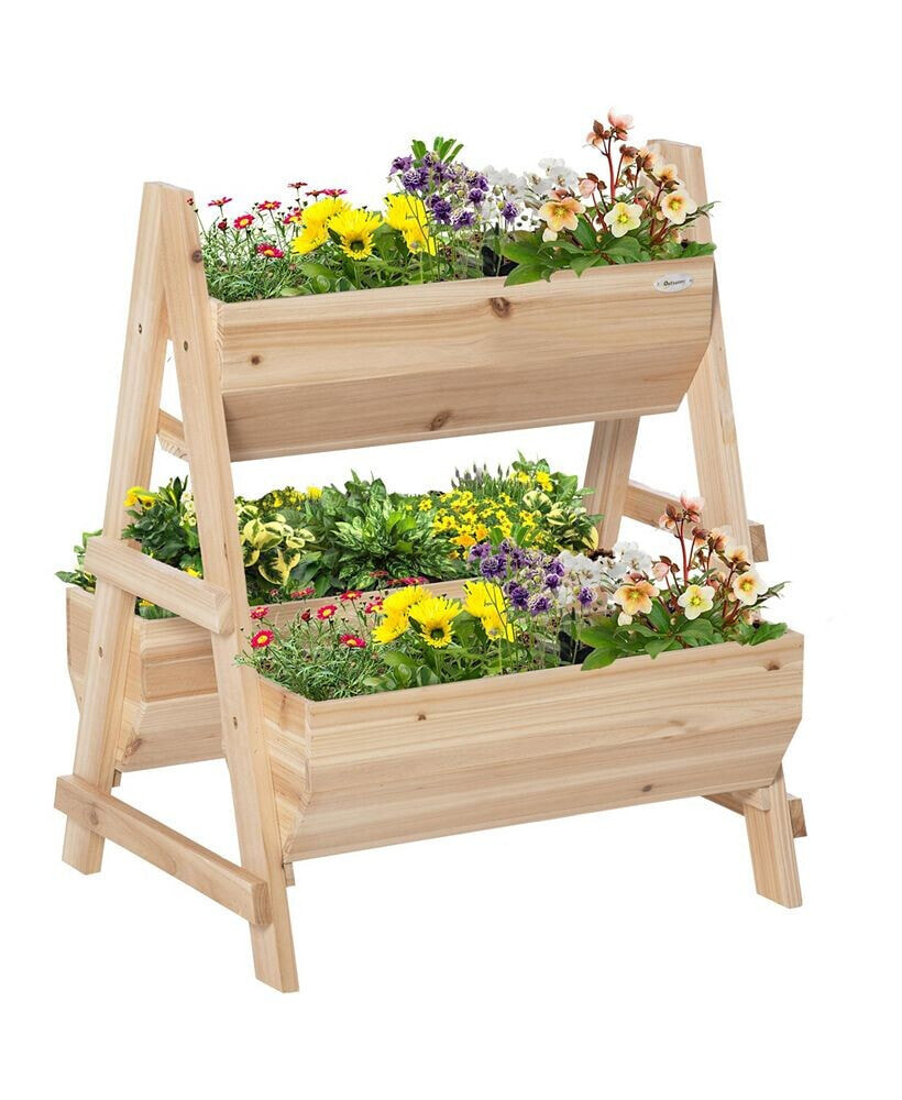 Outsunny raised Garden Bed A-shaped Wooden Planter Box with Nonwoven Fabric