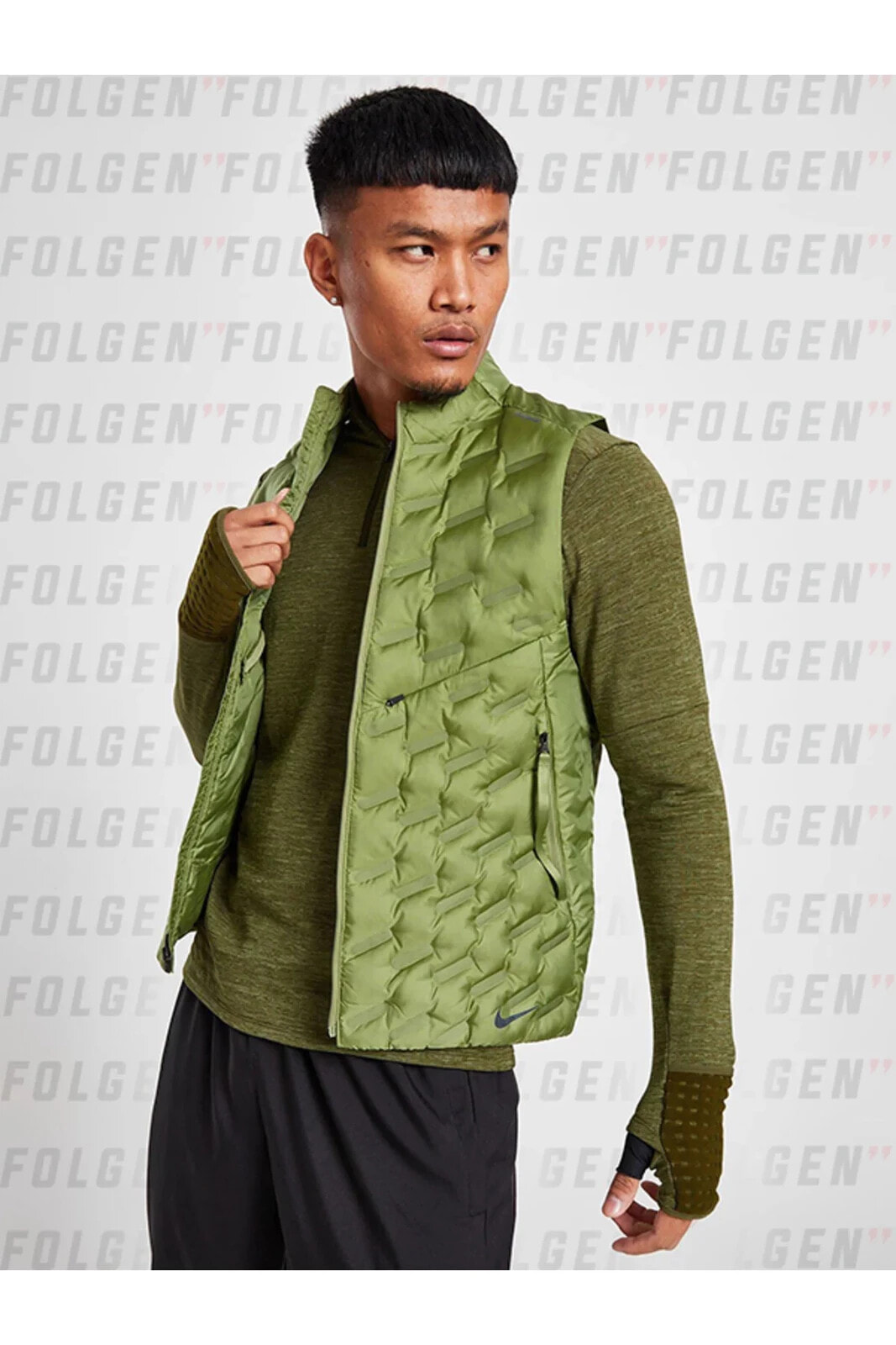 Therma-Fit ADV Repel Down-Fill Running Full-Zip Waistcoat Erkek Yeşil Termal Yelek