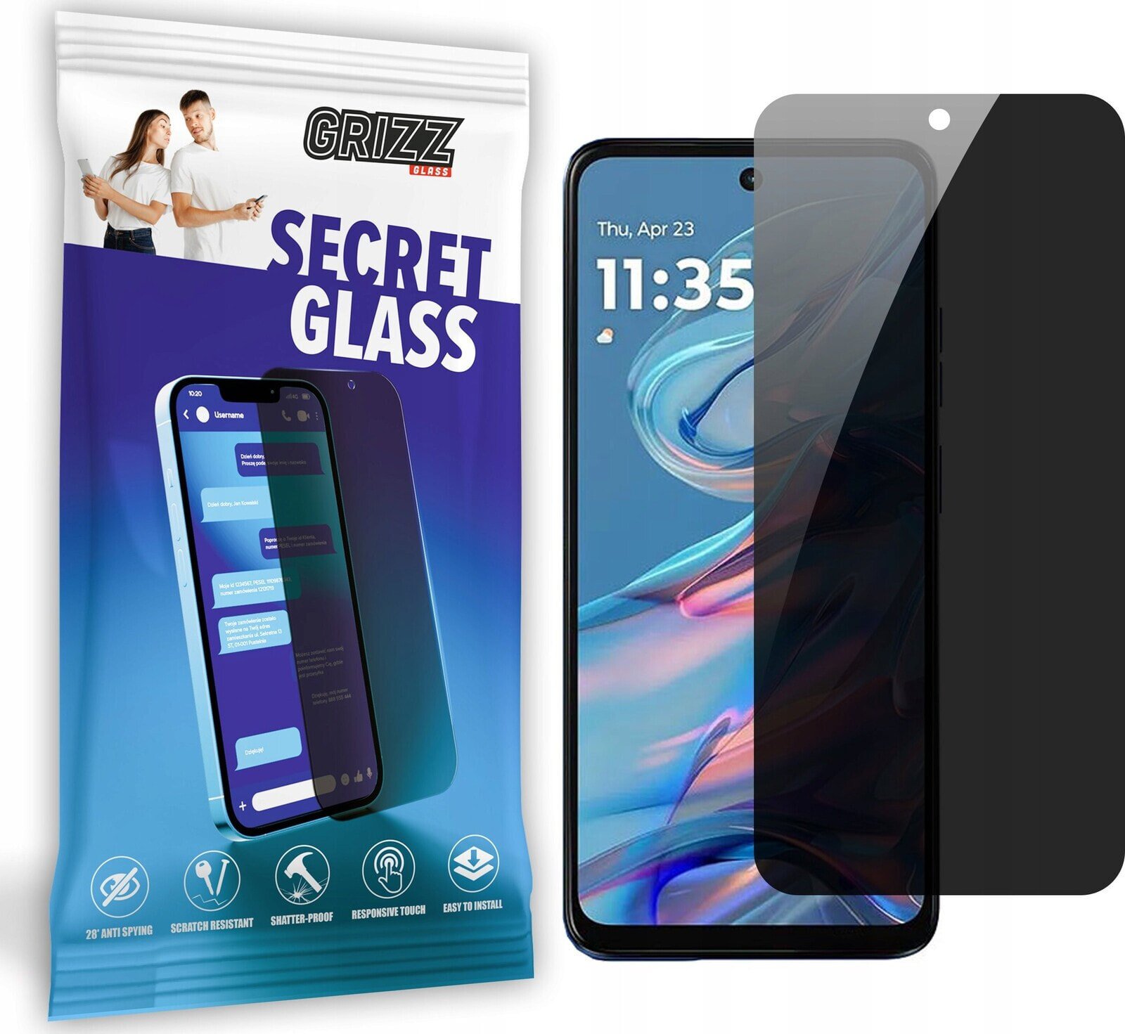 GrizzGlass Szkło prywatyzujące GrizzGlass SecretGlass do Motorola Moto G45