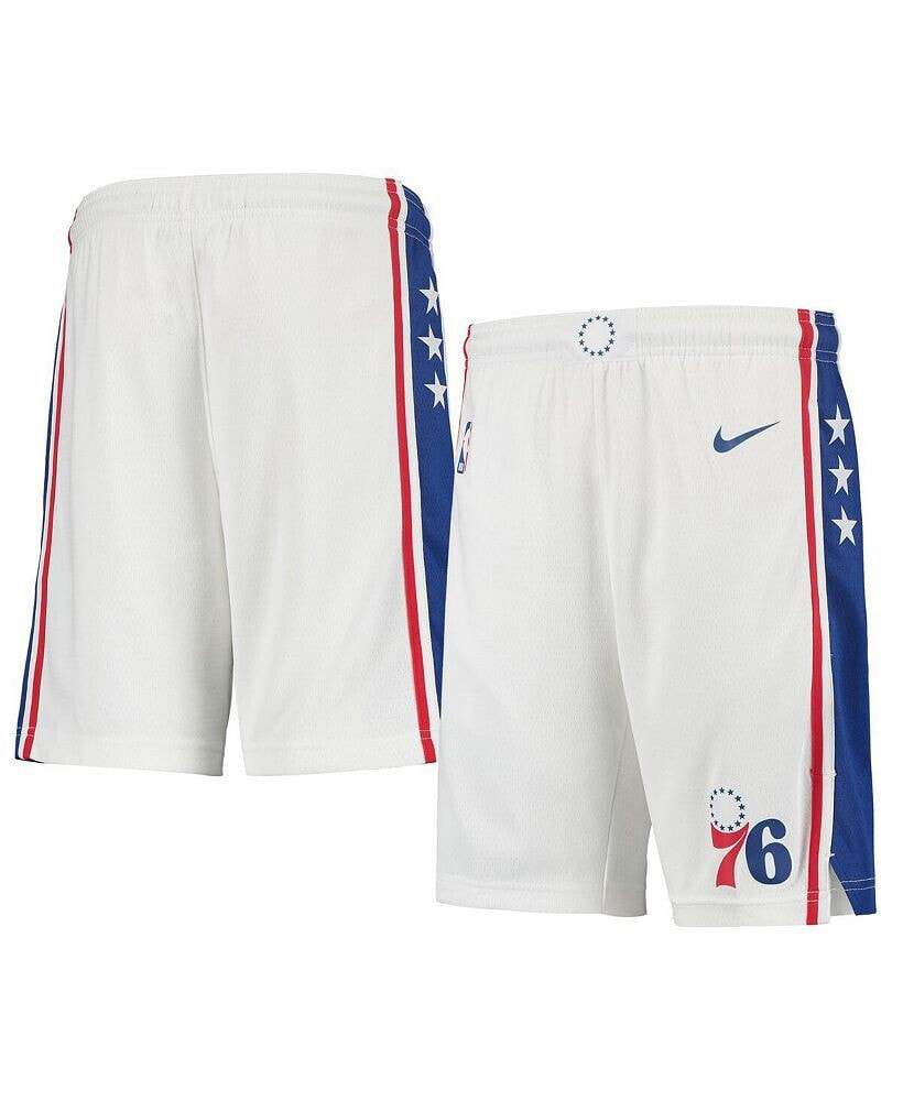 Nike big Boys and Girls White Philadelphia 76ers 2020/21 Swingman Shorts - Association Edition