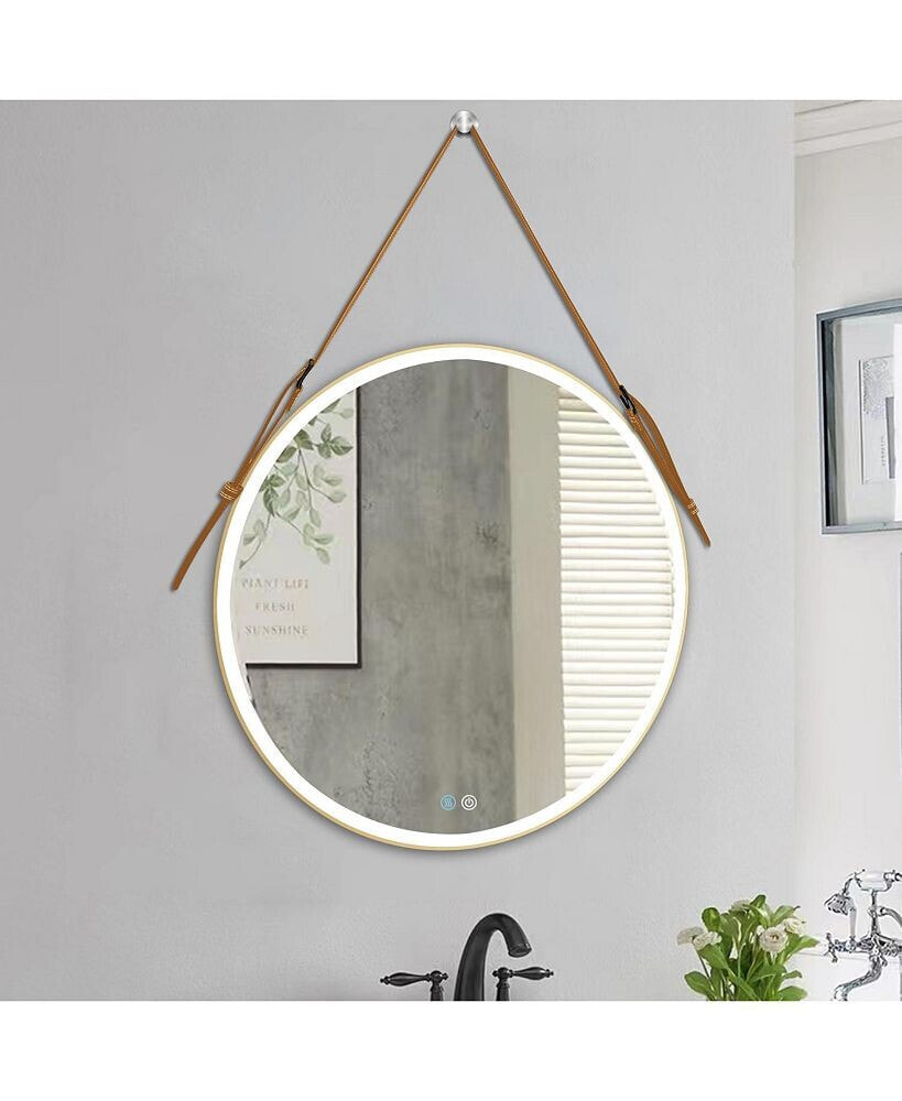 Simplie Fun bathroom LED Mirror 32 Inch Round Bathroom Mirror with Lights Smart 3 Lights Dimmable Illuminated Bathroom Mirror Wall Mounted Large LED Mirror Anti-Fog Lighted Vanity Mirror