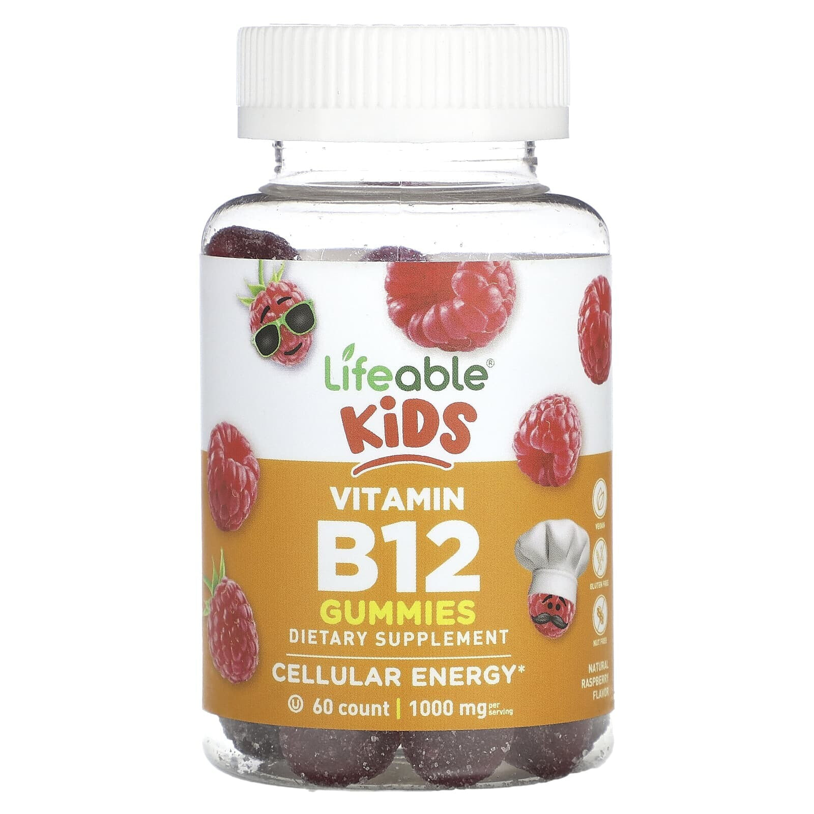 Lifeable, Kids Vitamin B12 Gummies, Natural Strawberry, 500 mcg, 60 Gummies