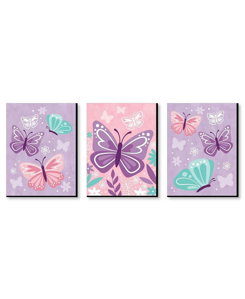 Big Dot of Happiness beautiful Butterfly Nursery Wall Art Kids Room Decor 7.5 x 10 in Set of 3 Prints