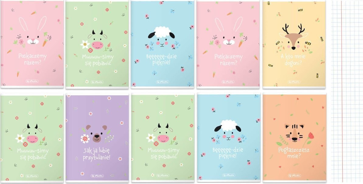 Herlitz Zeszyt A5 32 kartki w kratkę z marginesem 70g/m2 Pastel Cute HERLITZ 10szt