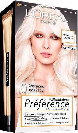 L'Oreal Paris Preference Hair Colour Extreme Platinium Стойкая краска, придающая блеск волосам, оттенок платиновый