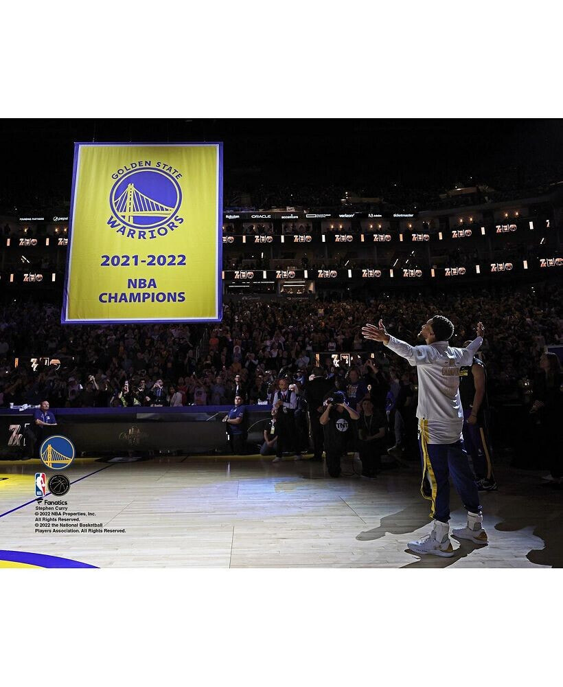 Fanatics Authentic stephen Curry Golden State Warriors Unsigned Watches as the 2022 Championship Banner is Raised Photograph