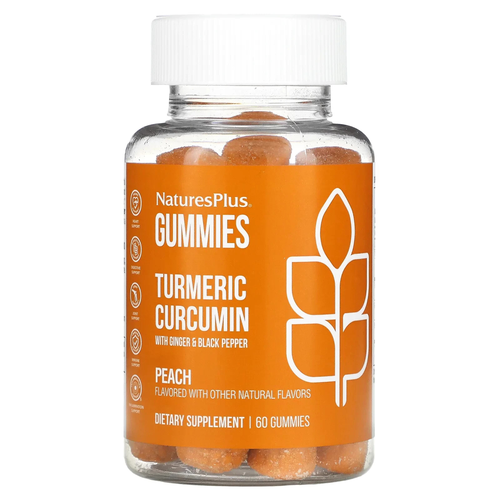 Натурес Плюс, Куркумин с имбирем и черным перцем, персик, 60 жевательных таблеток