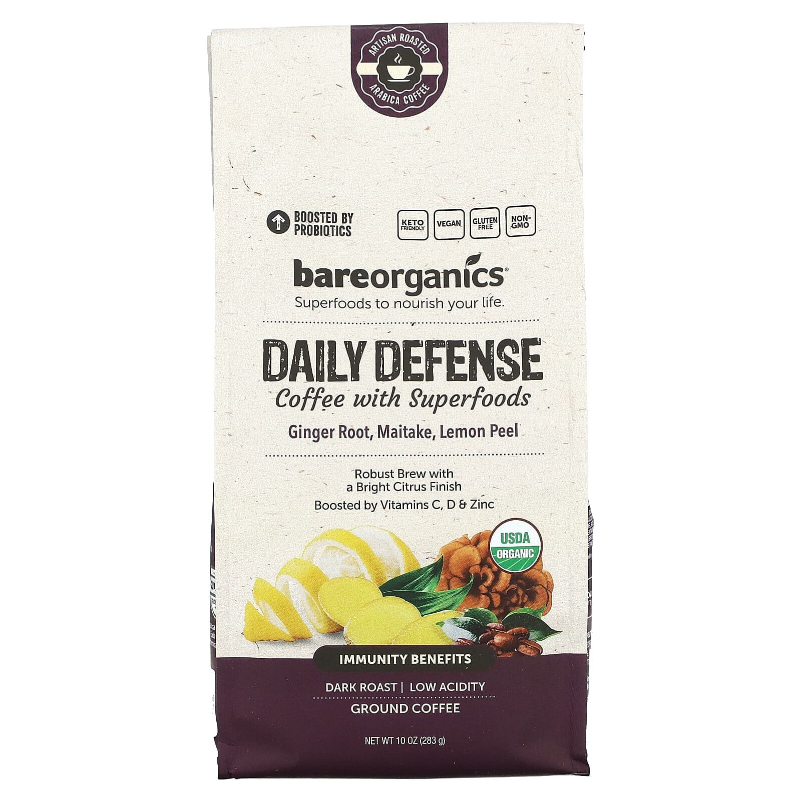 Daily Defense Coffee With Superfoods, Ground, Dark Roast, 10 oz (283 g)