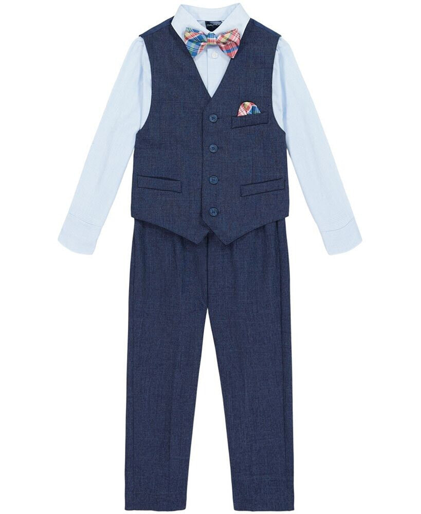 Nautica little Boys Striated Twill Vest, Pant, Shirt, Bowtie and Pocket Square Set