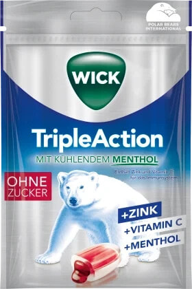 Bonbon, Triple Action mit Menthol, gefüllt, zuckerfrei, 72 g