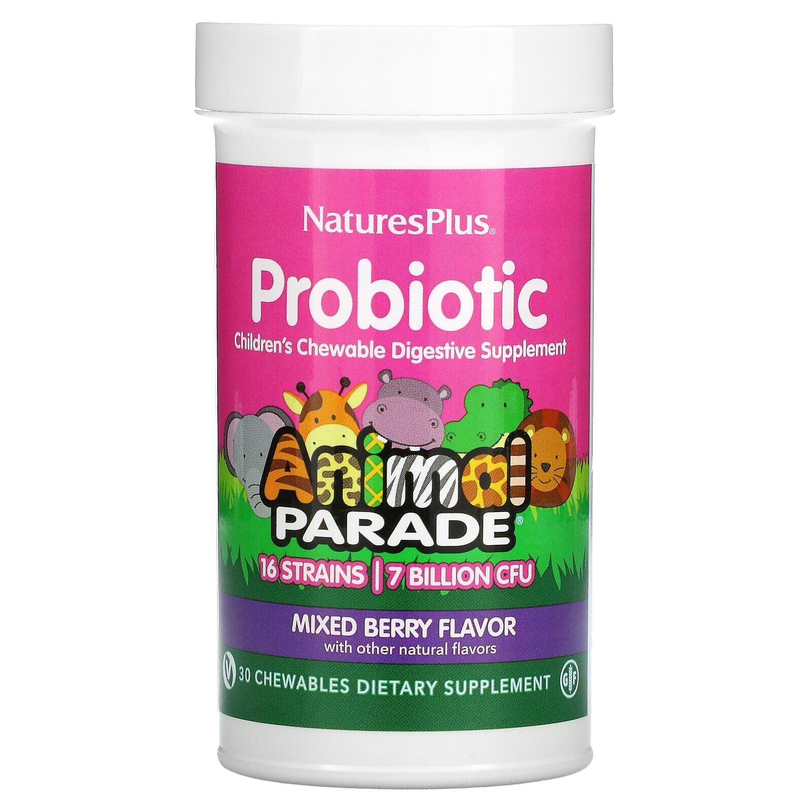 Натурес Плюс, Пробиотик, детская жевательная пищеварительная добавка, ягодное ассорти, 30 жевательных таблеток