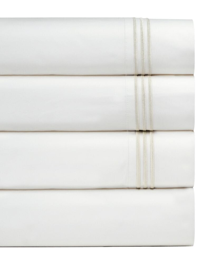 Pointehaven 300 Thread Count Embroidered Cotton Oversized Percale Sheet Set, Queen