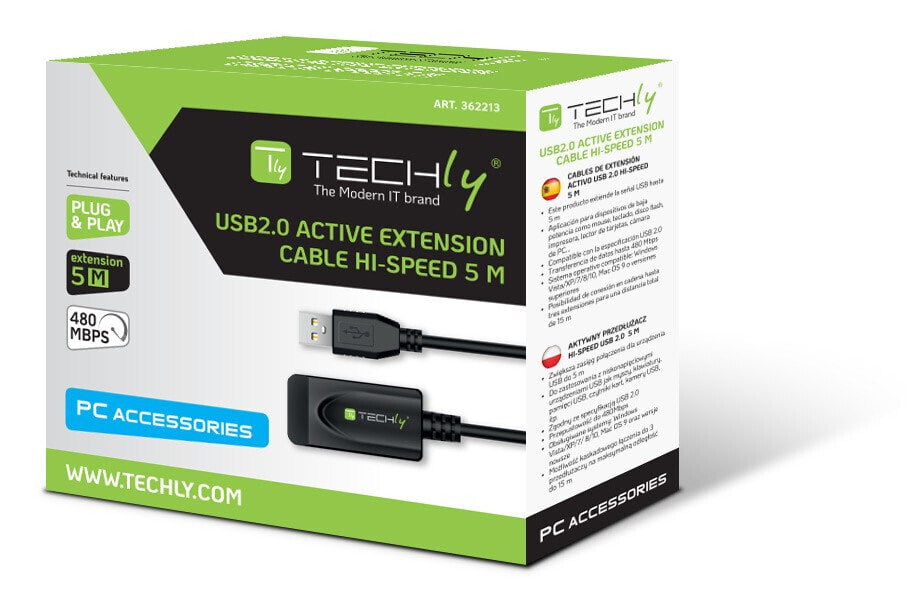 Techly IUSB-REP20TY USB кабель 5 m USB 2.0 USB A Черный