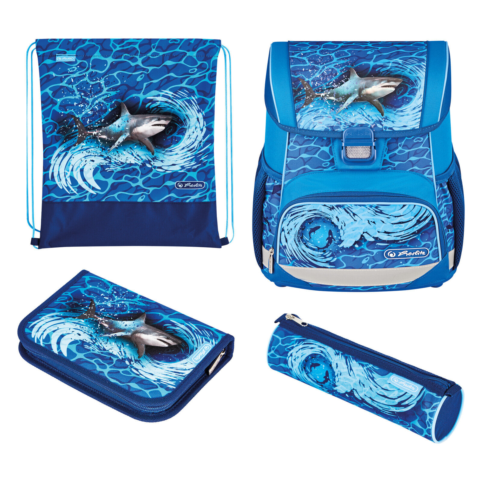 Loop Plus Blue Shark - Pencil pouch - Sport bag - Pencil case - School bag - Boy - Grade & elementary school - Backpack - 16 L - Front pocket - Side pocket
