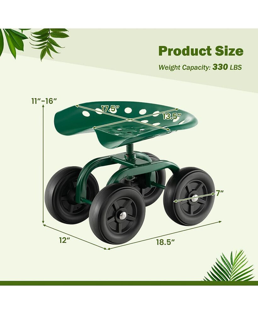 Costway rolling Garden Cart Heavy Duty Work seat with 360Â° Swivel Seat & Adjustable Height