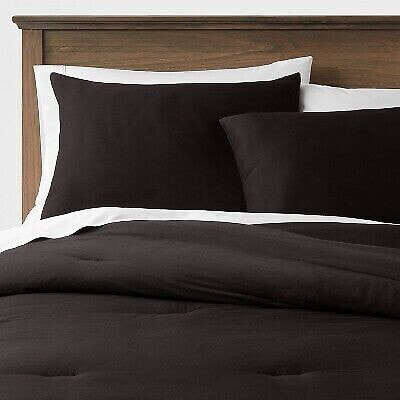 Twin/Twin Extra Long Washed Cotton Sateen Comforter and Sham Set Black -
