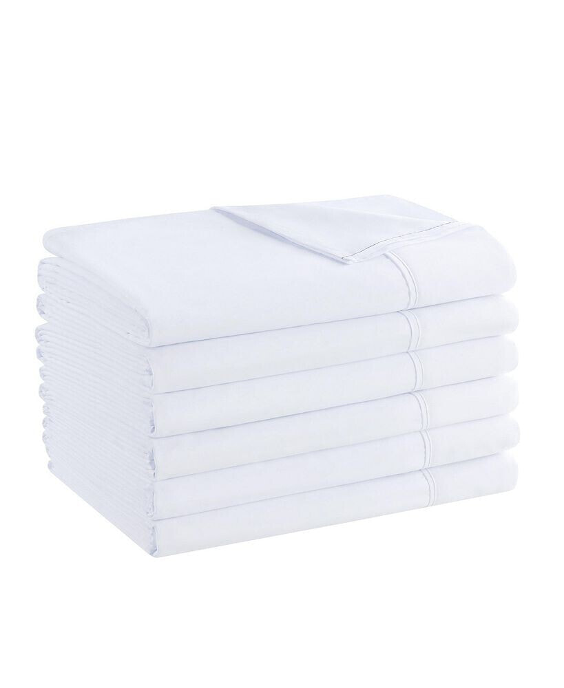 Arkwright Home arkwright Bulk Flat Microfiber Sheets - (6 Pack) Color-Coded Hem Threads Bedding Essentials Supplies for Hosts of Hotel, Motel, or Rental Properties, White, Twin