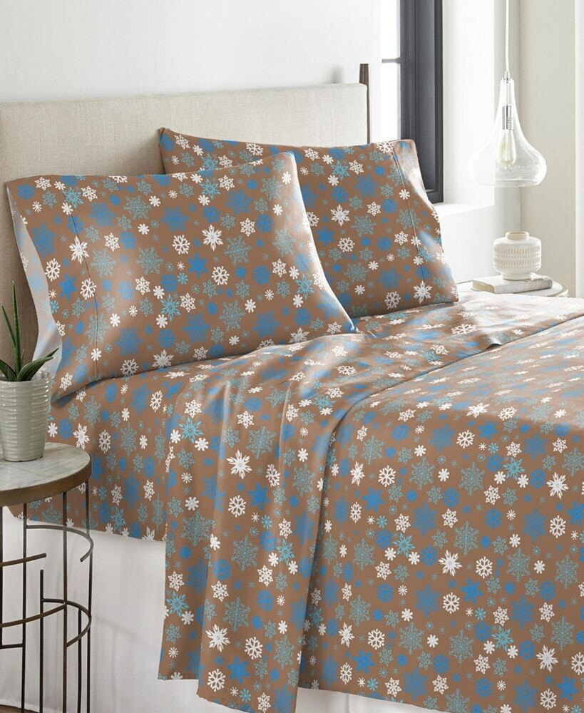 Pointehaven cocoa Snowflakes Heavy Weight Cotton Flannel Sheet Set, Twin