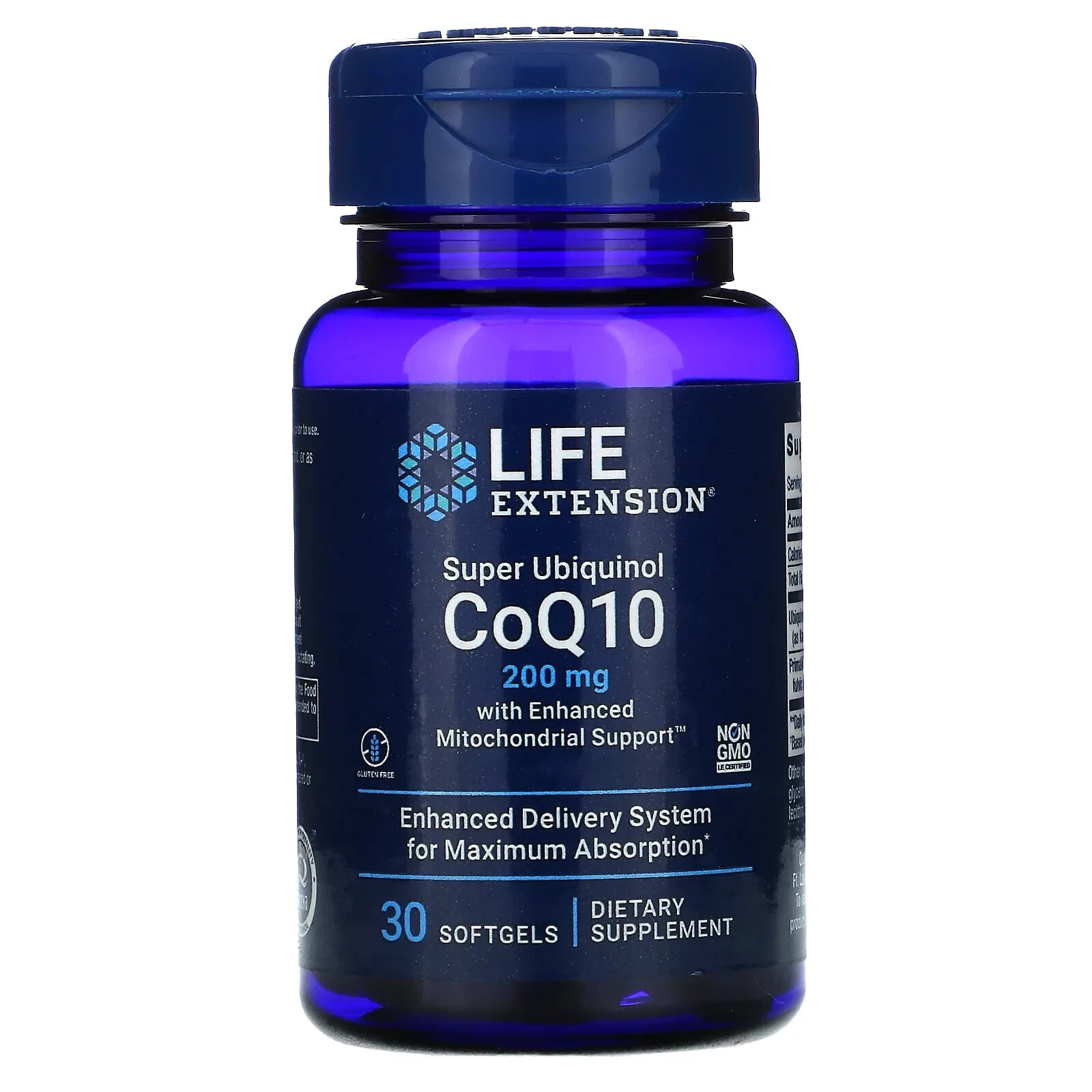 Лайф Экстэншн, Super Ubiquinol CoQ10 с улучшенной поддержкой митохондрий, 200 мг, 30 гелевых капсул